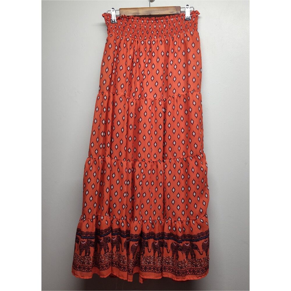 Jennifer Lauren Maxi Skirt Women L Orange Maximalist Boho Retro Festival Casual